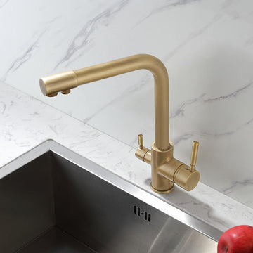 Stev Antique Brass Single Hole Dual Handle Kitchen Faucet with Water Filtering